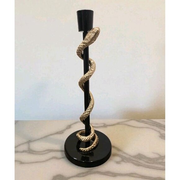 New Gold MCM Metal Gold Black Snake Candle Holder Halloween Room Decor - Picture 1 of 3
